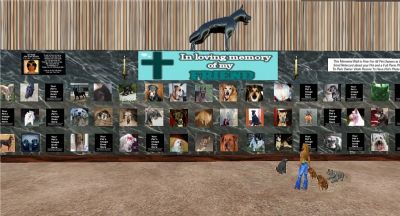 I heard your call for a Pet Memorial that was without cost to use, so I added one to Dogland Park. The Memorial Wall is located near the duck pond close to the Dogland Little Theater. There is plenty of room for anyone to memorialize their friends that have passed. Send me a full perm picture of your pet, and write a notecard about them- say what is in your heart. Your pet will appear on the wall the very same day, and will remain there for you and for others to visit, when at Dogland. This memorial is for anyone who has lost their rl best friend. 
http://slurl.com/secondlife/Rhoda/164/245/28